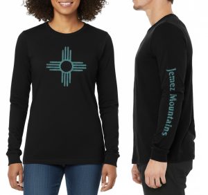 Jemez Mountain Zia T-Shirt | Long-Sleeve | Turquoise on Black | ADULT Unisex