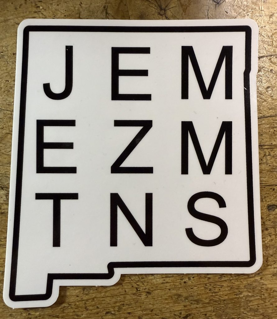JEMEZMTNS with NM State Line Vinyl Sticker 5”H x 4 3/8”W