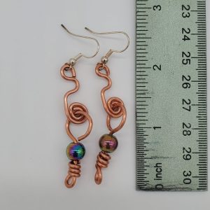 Iridescent Aura Bead Copper Dangle Earrings - Size