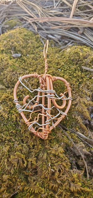 Unique Copper and Silver Abstract Heart Pendant - Moss