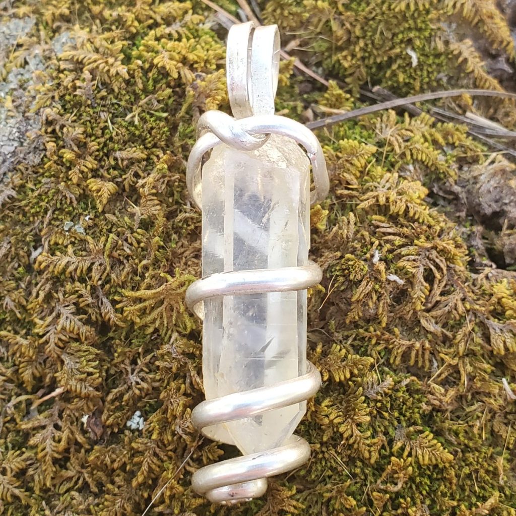 Silver Spiral-Wrapped Crystal Wand Necklace | High Vibration Healing Jewelry