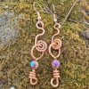 Iridescent Aura Bead Copper Dangle Earrings - Moss