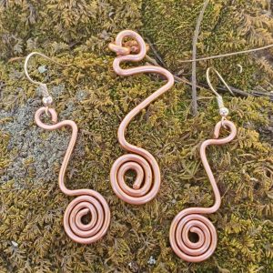 Wave Dangle Earrings & Pendant - Moss