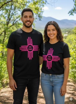 Jemez Springs Distressed PINK Zia on Black Short Sleeve T-Shirt|Adult Unisex Sizes