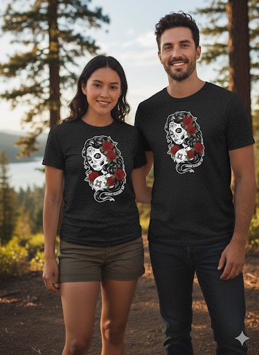 Jemez Springs La Muerta Sugar Skull T-Shirt | ADULT Unisex| BLACK Short Sleeve | 100% Cotton