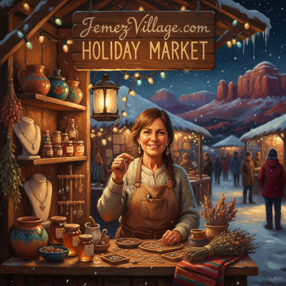 Festive holiday market with vendors.