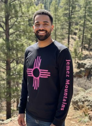 Jemez Mountains PINK Zia on Black Long Sleeve T-Shirt | Adult Unisex