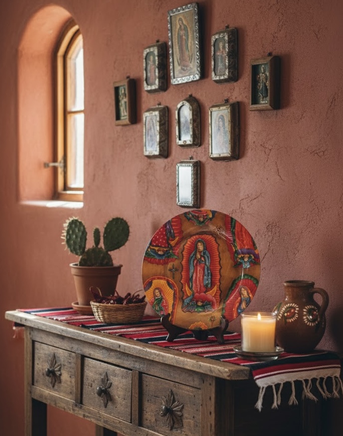 Our Lady of Guadalupe 10” Decoupage Plate | Terra Cotta and Reds
