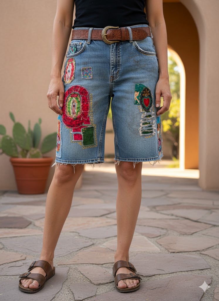 Artisan Embellished Altered Levi Strauss Up-cycled Bermuda Jean Shorts | Women’s